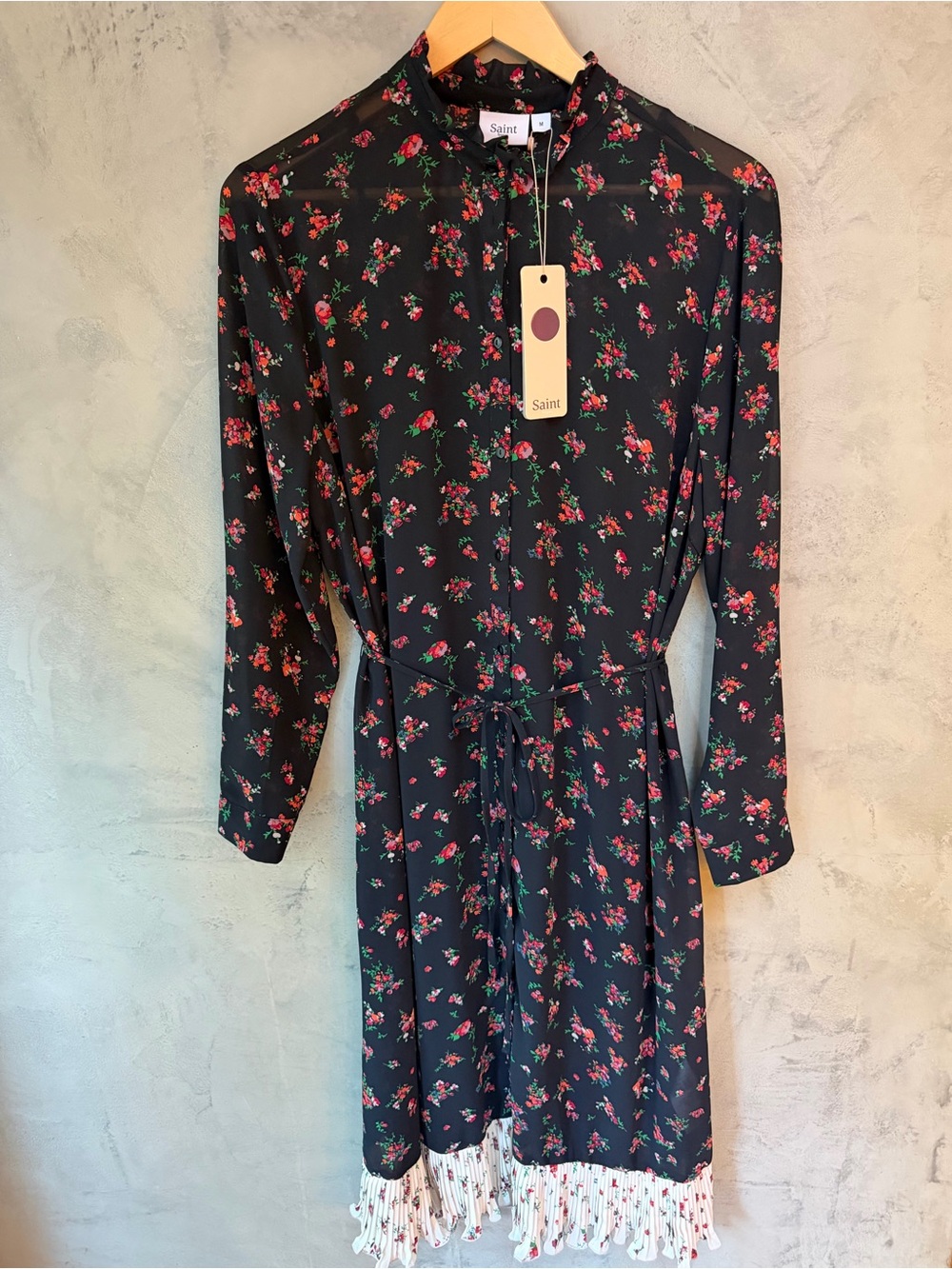 Saint Tropez Black Floral Midi Shirt Dress - Size M - NWT